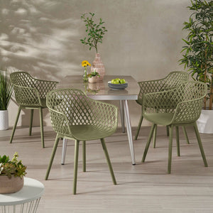 English Elm Poppy Outdoor Dining Chairs Set of 2 Diamond Mesh Geometric Modern Patio Seating Olive Green N776P414399G