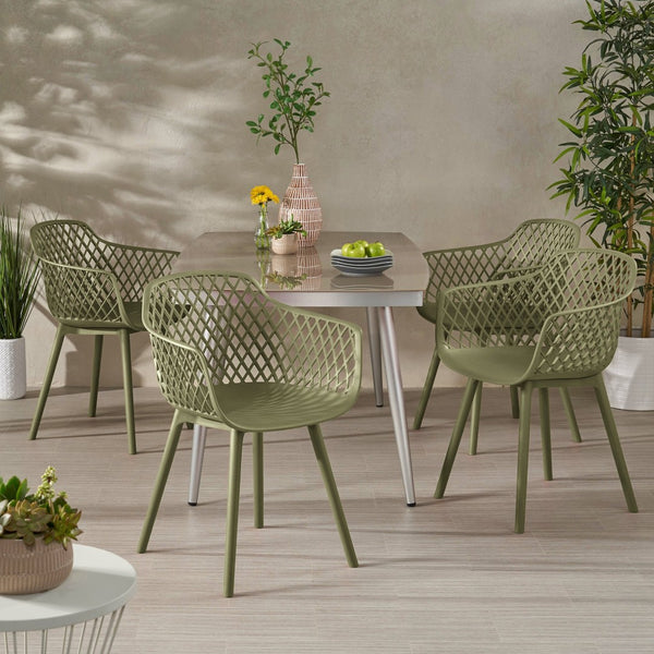 English Elm Poppy Outdoor Dining Chairs Set of 2 Diamond Mesh Geometric Modern Patio Seating Olive Green N776P414399G