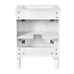English Elm 24'' Modern Bathroom Vanity with Ceramic Basin, Solid Wood Frame, Soft-Close Doors, Ample Storage White N710P190503K