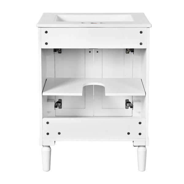 English Elm 24'' Modern Bathroom Vanity with Ceramic Basin, Solid Wood Frame, Soft-Close Doors, Ample Storage White N710P190503K