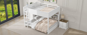 English Elm Queen Over Bunk Bed Solid Pine Cabin Frame with Storage and Usb Charging White GX000399AAK