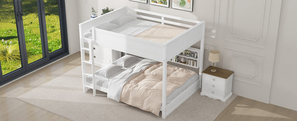 English Elm Queen Over Bunk Bed Solid Pine Cabin Frame with Storage and Usb Charging White GX000399AAK
