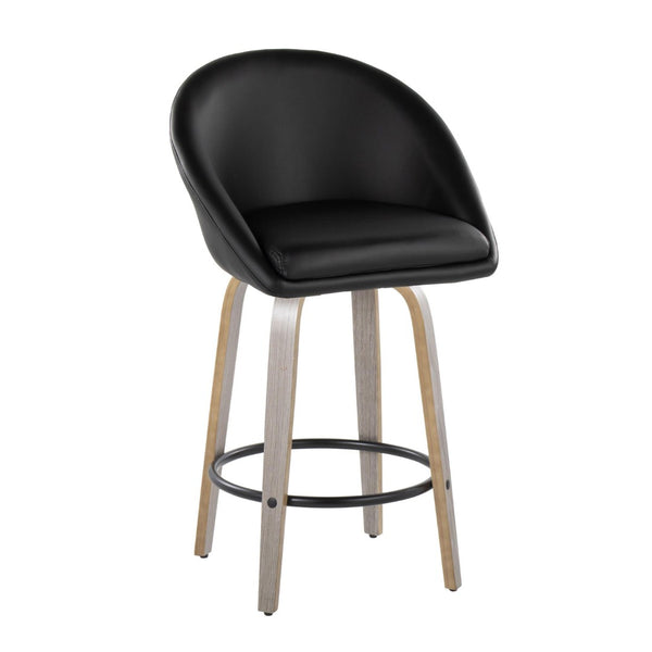 English Elm Fixed-height Swivel Counter Stools with Faux Leather Seats and Chrome Footrest Set of 2 Black B202S01838