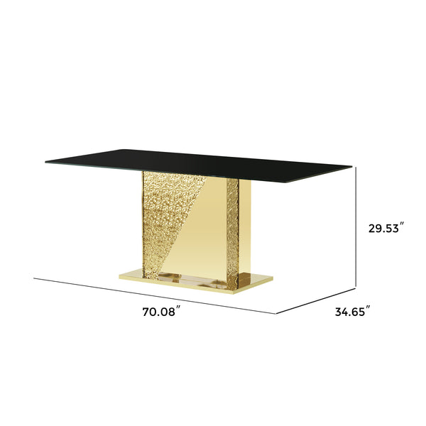 English Elm Gold Stainless Steel Dining Table With 70.08" Black Tempered Glass Top - Modern Elegance Redefined! W2723S00044