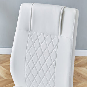 English Elm Table Modern Luxurious Transparent Glass Dining Set With 6 White Pu Chairs & Silver Metal Legs W1151S04126-GIGA