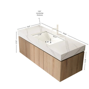 English Elm Muri Floating Bathroom Vanity Plywood Cabinet Sintered Stone Top Oak Woodgrain W2615S00622