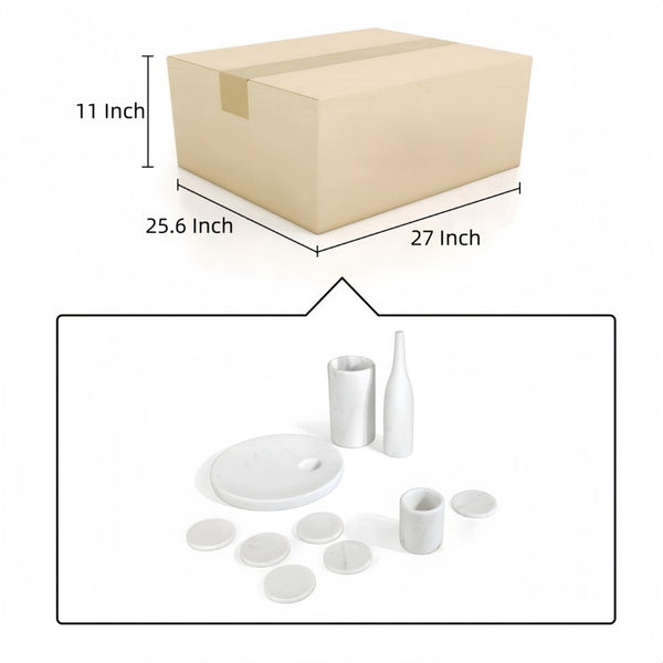 English Elm White Natural Marble Dining Room Accessories Set - Luxurious 10-Piece Collection For Elegant Tables W1696P262939-GIGA