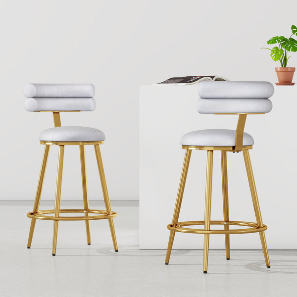 English Elm Christopher Knight Home® - 27.65'' 27.65" Modern Counter Stools Set of 2 with Luxurious Velvet Upholstery, Ergonomic Curved Back, Iron Frame & Footrest Light Gray N780P194940W