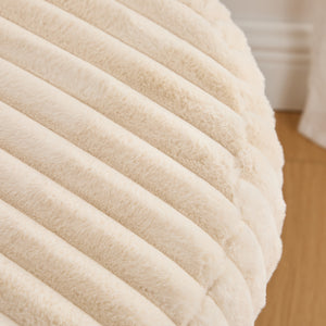 English Elm 30.9"Wide Faux Fur Ottoman with Open Wooden Shelf and Black Metal Legs — Plush Round Coffee Table Seat Beige W3098P296971