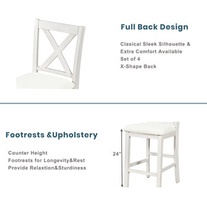 English Elm TOPMAX Counter Height Rustic Farmhouse 5-Piece Dining Set for 4 with Stacked Storage Shelves, Beige Upholstery White SP001134AAK