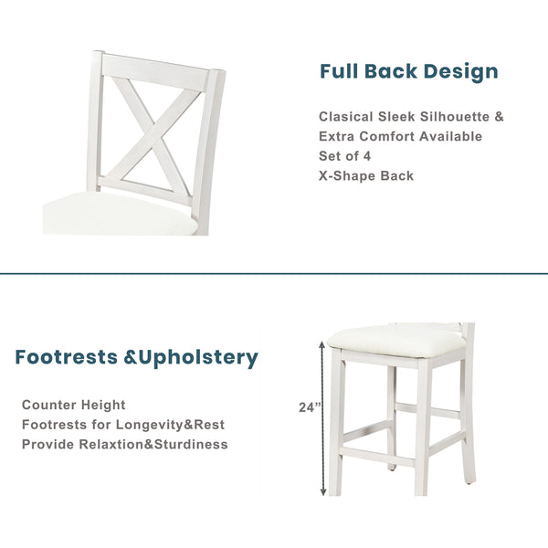 English Elm TOPMAX Counter Height Rustic Farmhouse 5-Piece Dining Set for 4 with Stacked Storage Shelves, Beige Upholstery White SP001134AAK