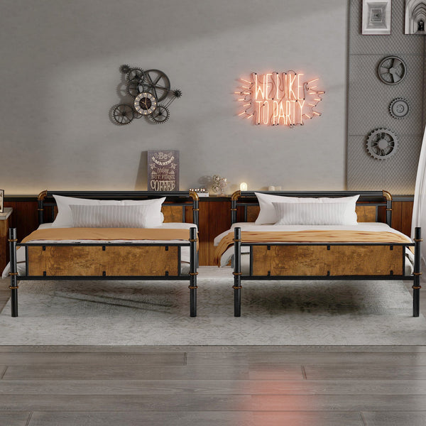 English Elm Twin XL Industrial Metal Bunk Bed with Rustic Wood Accents, Detachable Twin XL Stackable Design, 300lb Capacity W2580P285206