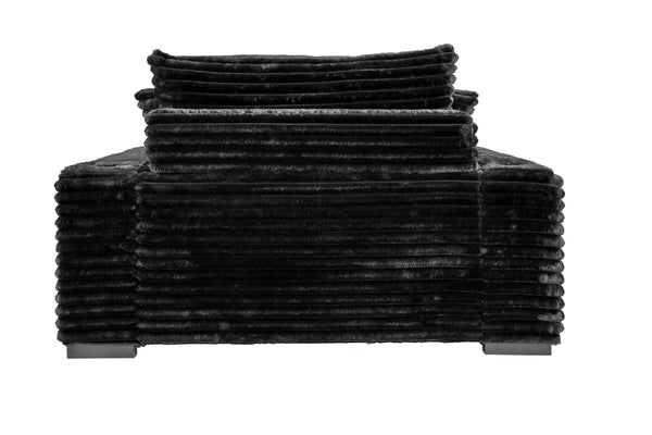 English Elm Modern Fur-Like Jumbo Corduroy Chaise Lounge with Cup Holders USB Port Plush Pillows Wooden Legs Black 59 L x 21 W x 68 H B011P396711