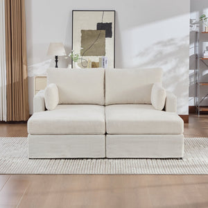English Elm 63.39" Chenille Convertible Sofa Bed with Pocketed Spring Cushions for Modern Living Spaces Ivory W3189S00032