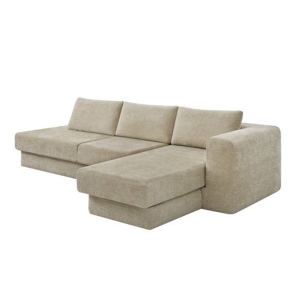 English Elm L-shaped Chenille Sectional Sofa with Deep Modular Seating and Layered Cushion Comfort Brown N763S000090D