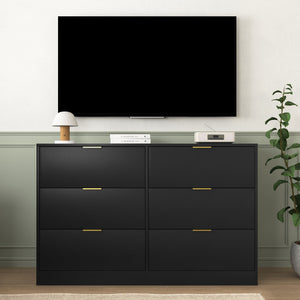 English Elm Simply Modern 6-Drawer Dresser with Spacious Drawers, Durable Engineered Wood, Sleek Minimalist Design Black W409P307554