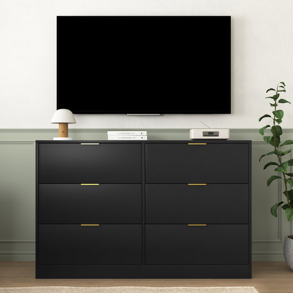 English Elm Simply Modern 6-Drawer Dresser with Spacious Drawers, Durable Engineered Wood, Sleek Minimalist Design Black W409P307554