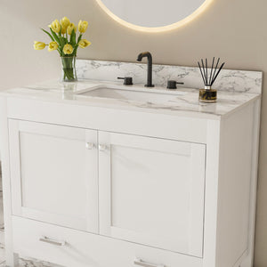 English Elm Modern 43" Bathroom Vanity With Luxurious Carrara White Top, Soft-Close Drawers & Sturdy Storage Solutions W509S00143