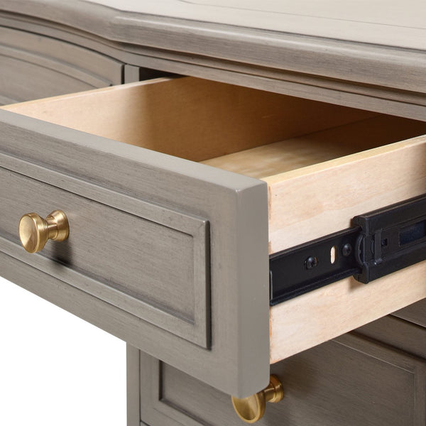 English Elm Jennifer Taylor Home - Dauphin Elegant 5-Drawer Executive Desk In Grey Cashmere With Gold Accents For Stylish Workspaces B2719P238476