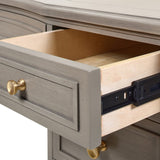 English Elm Dauphin Gold Accent 5-Drawer Wood Executive Desk, Grey Cashmere Wood