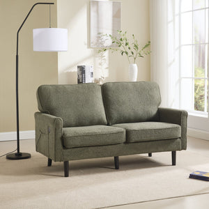 English Elm Loveseat Mid Century Modern Two-Seater Sofa with USB Type-C Charging, Removable Zipper Covers, Durable Wood Legs Green W395P238825