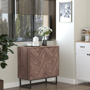 English Elm Homcom Modern Walnut Sideboard Buffet Cabinet With Chevron Doors, Adjustable Shelf For Stylish Storage W2225P217732