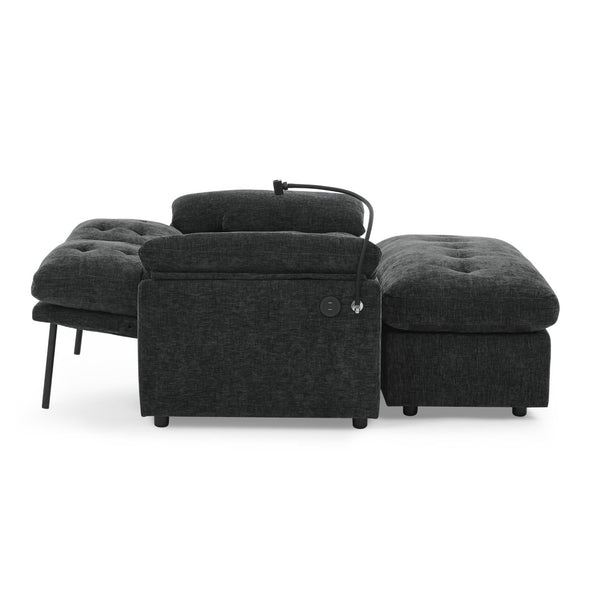 English Elm Leisure Chenille Two Seat Reclining Sofa with Usb Port Storage Ottoman Padded Armrests Black W487S00521