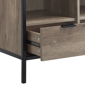 English Elm Nantan Rustic Oak TV Stand with Black Metal Frame, 1 Drawer & 4 Compartments for Up to 50" B2726P278164