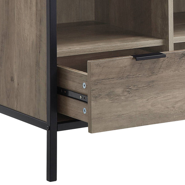 English Elm Nantan Rustic Oak TV Stand with Black Metal Frame, 1 Drawer & 4 Compartments for Up to 50" B2726P278164