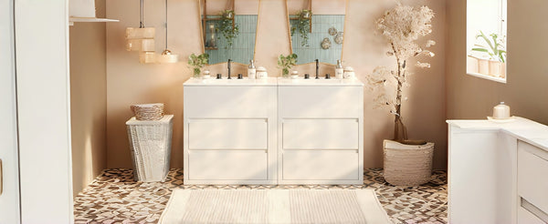 English Elm Christopher Knight Home® - 60" Double Sinks Bathroom Vanity Set with Two Ceramic Basins, Soft-Close Drawers, Sleek Handle-Free Design White N817P280550W