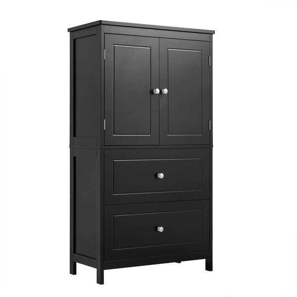 English Elm Bathroom Storage Cabinet with Two Doors and Drawers, Adjustable Shelf, MDF Finish, Slim 28"L x 15"W Black N725P188460B