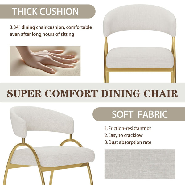 English Elm Dining Chair Set with Curved Back Gold Metal Frame Upholstered Fabric Seat Pair Beige W1567P343436