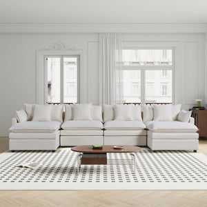 English Elm 142.52"Modern Chenille U-Shaped Sectional Sofa with Convertible Chaise, Solid Wood Frame, Plush Foam Seating and Ottomans for Spacious Living W1036S00058
