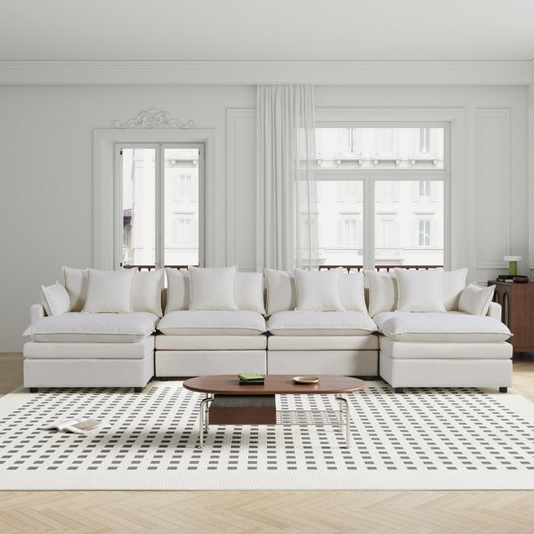 English Elm 142.52"Modern Chenille U-Shaped Sectional Sofa with Convertible Chaise, Solid Wood Frame, Plush Foam Seating and Ottomans for Spacious Living W1036S00058