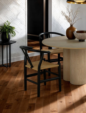 English Elm Mid-Century Rubberwood Dining Chairs Set of 2 — Black Curved Backrests, Comfortable 22"W Seats, Modern Elegance B2741P312732