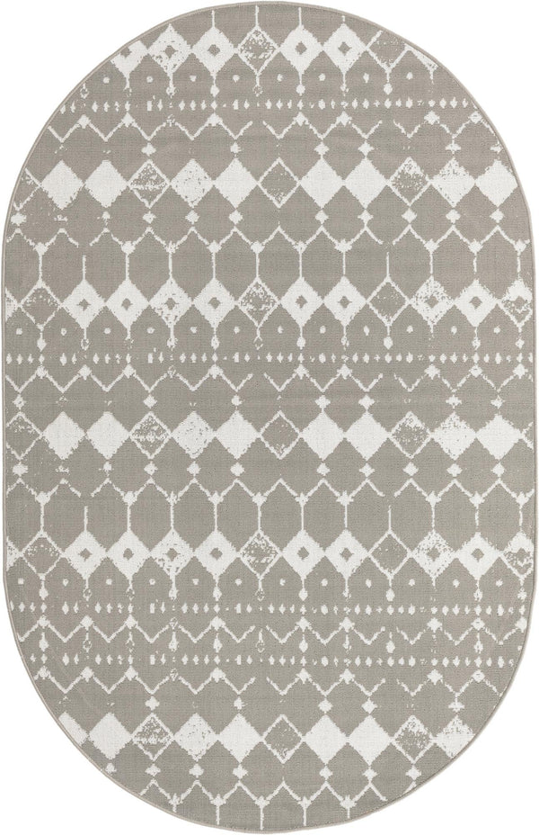 Unique Loom Outdoor Trellis Cardak Machine Made Geometric Rug Gray, Ivory 5' 3" x 8' 0"