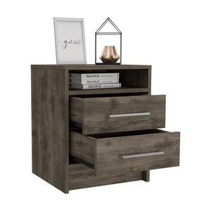 English Elm Philadelphia Nightstand with Two Drawers and Concealed Shelf, White & Light Oak Accent, Sleek Storage Design Brown 23 L x 23 W x 7 H B128P148957