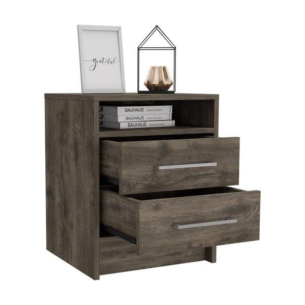 English Elm Philadelphia Nightstand with Two Drawers and Concealed Shelf, White & Light Oak Accent, Sleek Storage Design Brown 23 L x 23 W x 7 H B128P148957