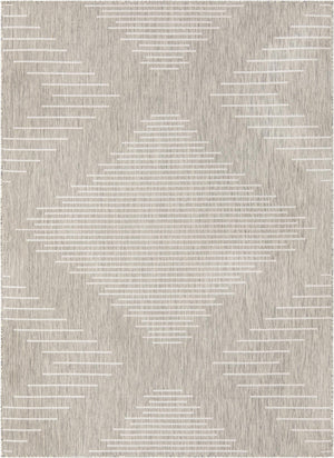 Unique Loom Outdoor Modern Tambor Machine Made Lines Rug Gray, Ivory 7' 1" x 10' 0"