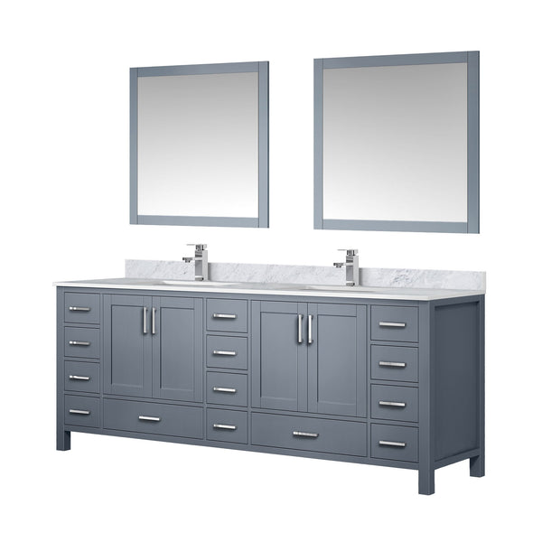English Elm Dark Grey Double Bath Vanity Set With Carrara Marble Top, Chrome Faucet, And Elegant 34" Mirrors B2731S01063