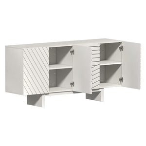 English Elm 63''wide White Sideboard Geometric Groove Mdf Four Door Cabinet for Dining Room T3609P485929