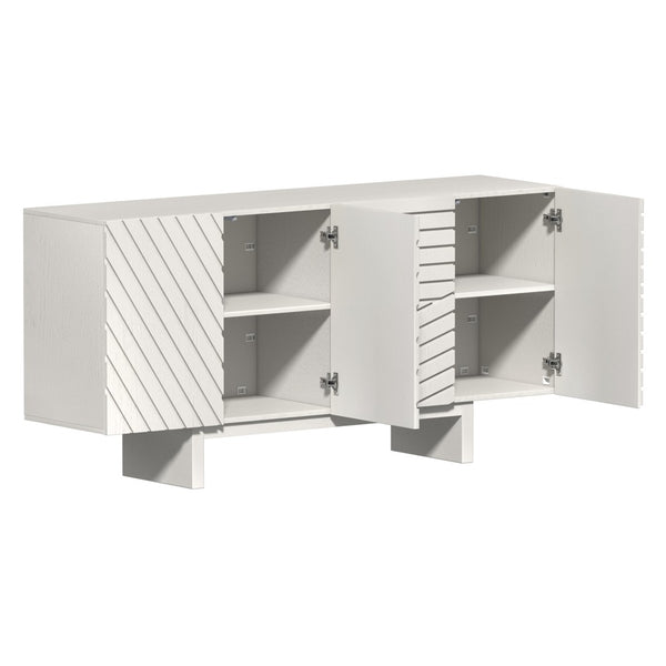 English Elm 63''wide White Sideboard Geometric Groove Mdf Four Door Cabinet for Dining Room T3609P485929