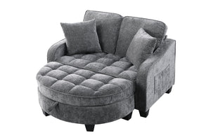 English Elm Two-Seater Chaise Lounge Sofa With Storage, Soft Corduroy Upholstery & Modern Design - Grey W487S00390-GIGA