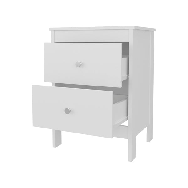 English Elm White Nightstand Two-Drawer Accent Table with Classic Knobs, Durable Wood Frame, Bright Versatile Style B062P323159