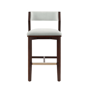 English Elm Patricia Velvet Upholstered Barstool with Dark Walnut Frame, Gold Footrest Accent, Commercial Grade White B365P398048