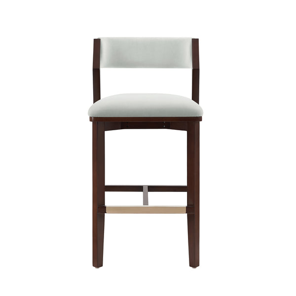 English Elm Patricia Velvet Upholstered Barstool with Dark Walnut Frame, Gold Footrest Accent, Commercial Grade White B365P398048