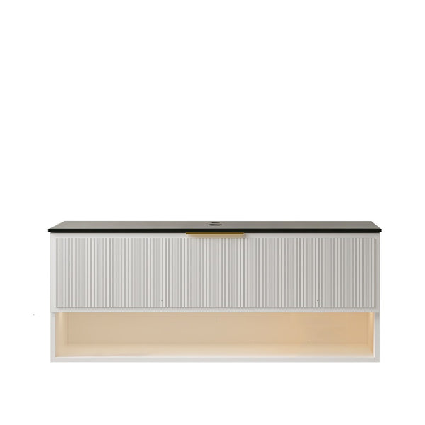 English Elm Malone Floating Bathroom Vanity Cabinet with Sintered Stone Top and Led Shelf W2615P303709