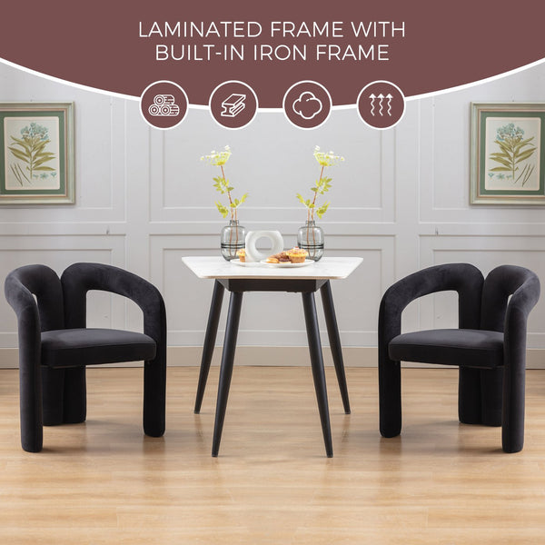 English Elm Contemporary Velvet Upholstered Dining Chair with Steel Frame, Rounded Back Comfort for Home Black W395103721