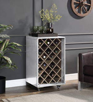 English Elm Raini Rolling Aluminum Wine Cabinet with Patchwork Panels for Modern Living Spaces B2726P457633