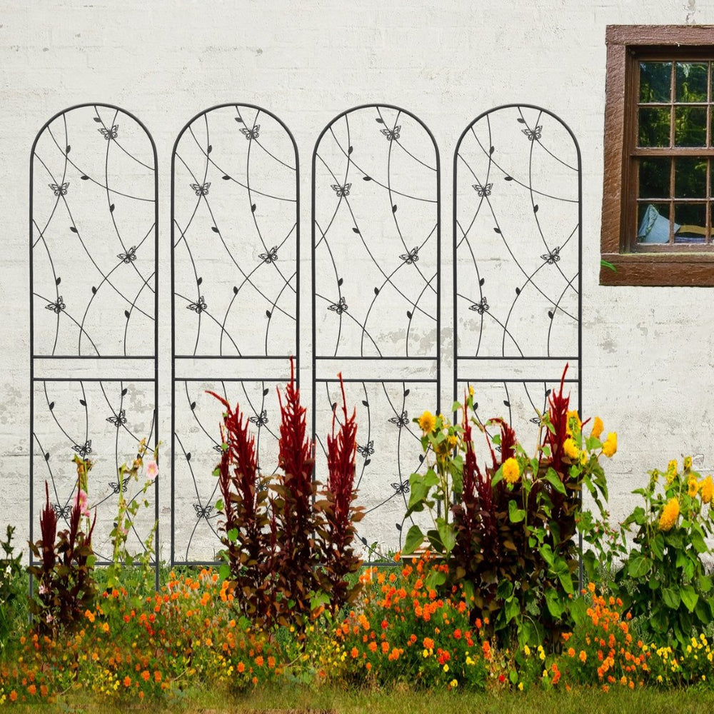 English Elm 4 Pack Powder-coated Metal Garden Trellis Panels Rustproof Climbing Plant Support Outdoor W1586P268062